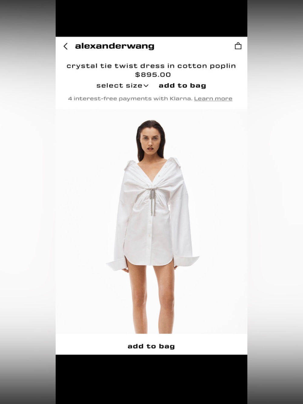 Alexander Wang crystal  tie twist Dress in cotton poplin